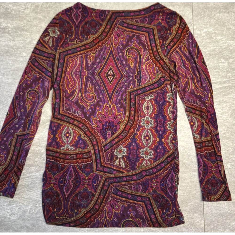 Ralph Lauren Large Pullover Long Sleeve Ruched Sides Purple Pink Paisley Preppy - Picture 4 of 7
